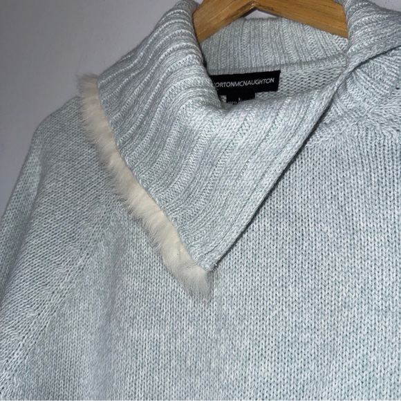 vintage norton mcnaughton Large Light Blue Sweater White Fur Trim - Picture 3 of 5